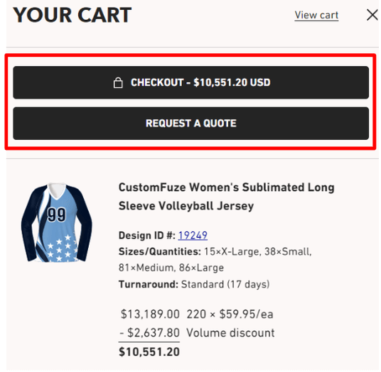 checkout get quote all volleyball team packages