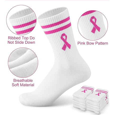 Pink Ribbon Volleyball Crew Socks - White