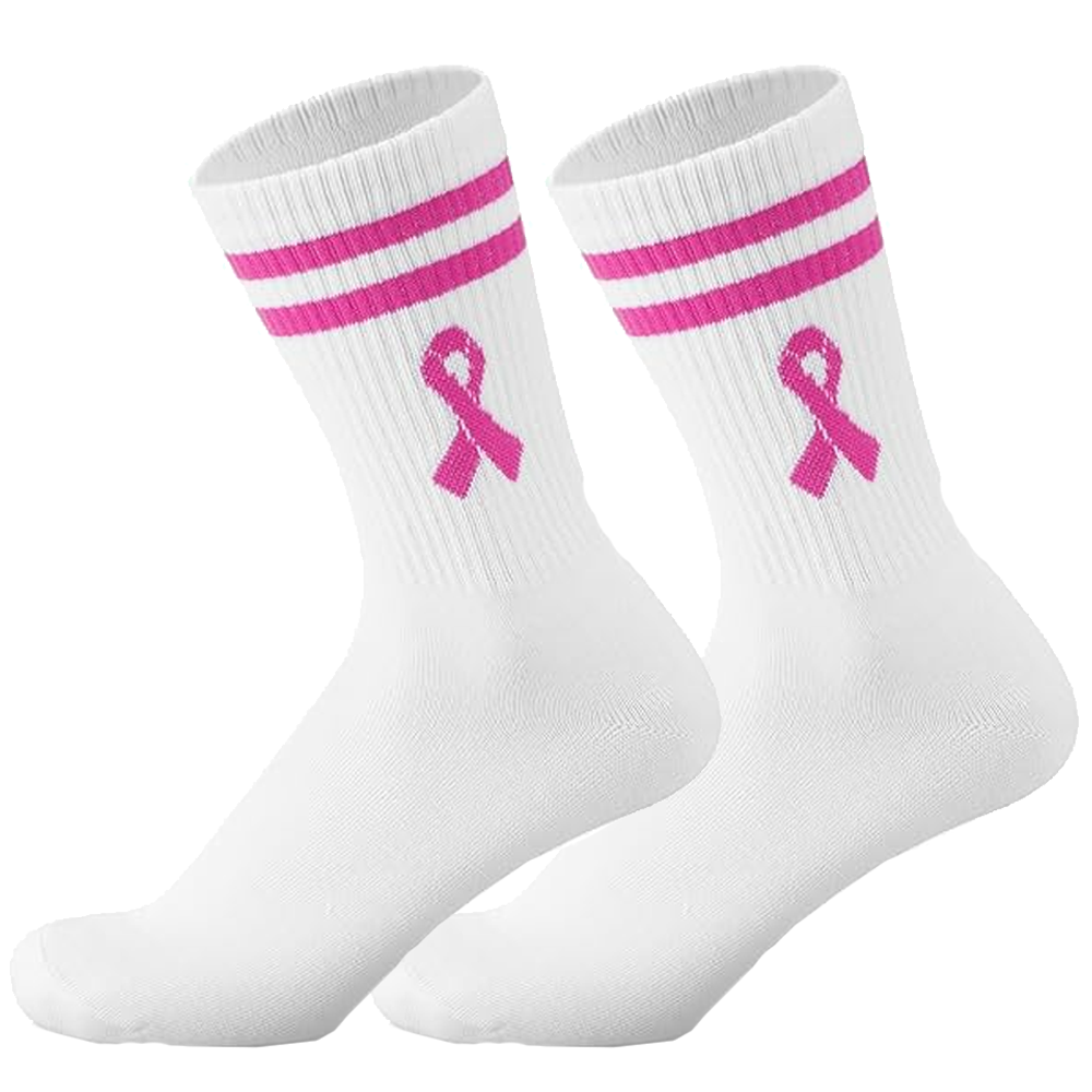 Pink Ribbon Volleyball Crew Socks - White